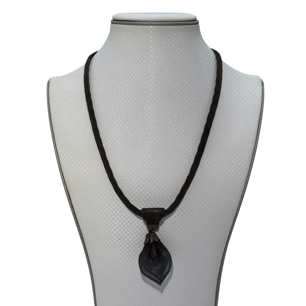 Vintage Sarah Cavender Metalworks Bronze Tone Mesh Flower Pendant 20" Necklace